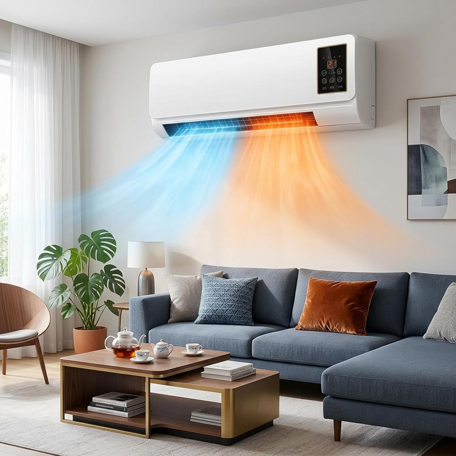 Wall Mounted Air Conditioner Fan, 2-in-1 Heater and Cooling Combo, Smart Room AC Unit with Remote & Timer, Quiet Small Portable Air Conditioner for Bedroom and Garage(White)