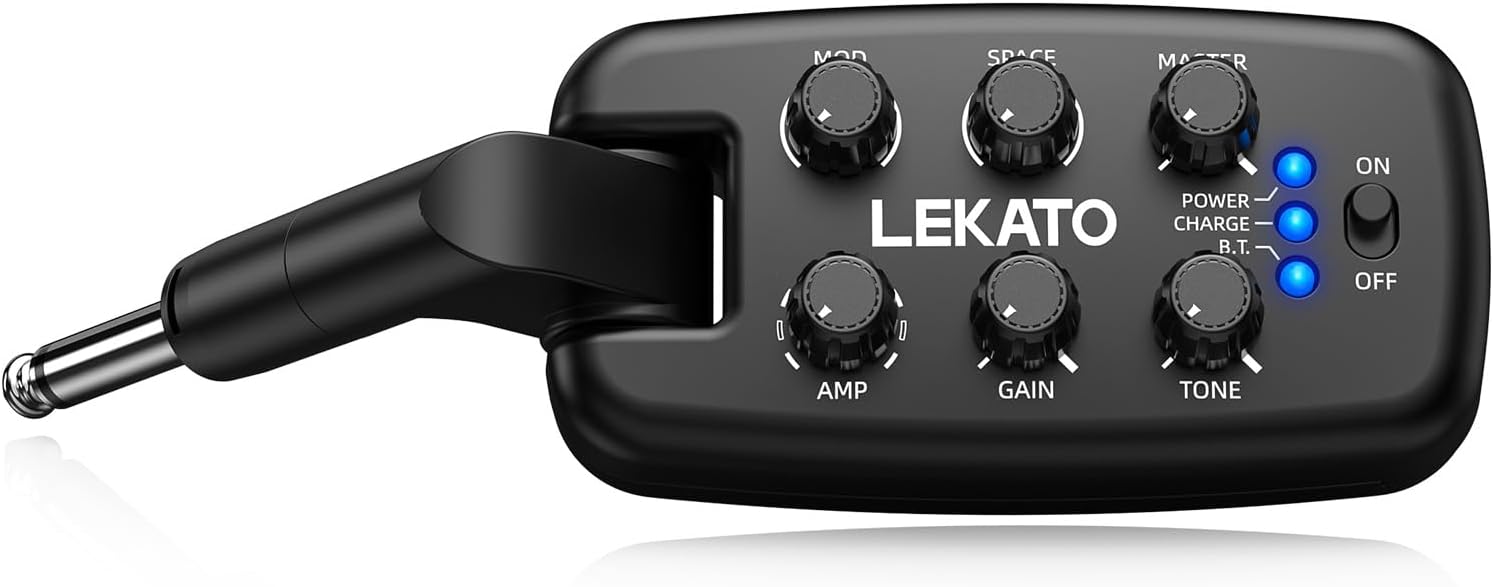 LEKATO PA-2 Guitar Headphone Amp for Electric Guitar Headphone Amplifier for Portable Practice, 9 Amp Models, 3 Mod Effects, 3 Space Effects, with Bluetooth Receiver, USB OTG Recording