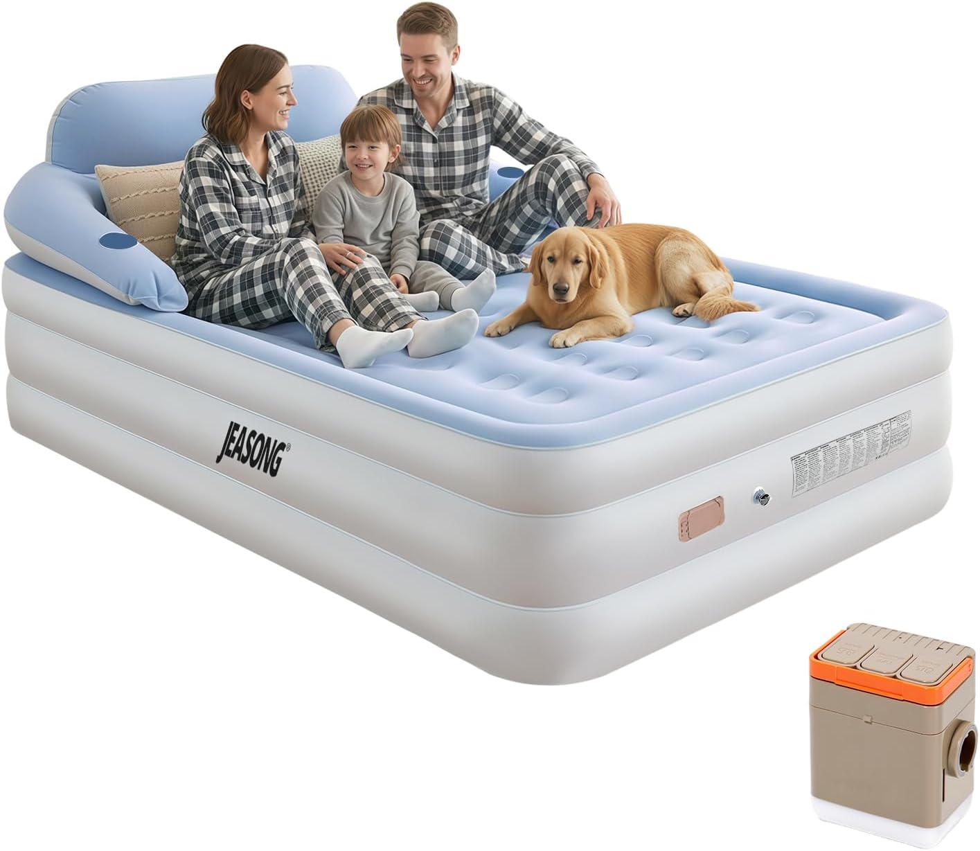 Air Mattress Queen with Built in Pump, 20" Raised Blow Up Mattress, Cordless Inflatable Mattress, Air Bed with Headboard, Inflatable Bed Portable Airbed for Camping, Guest, and Home, 700 lbs
