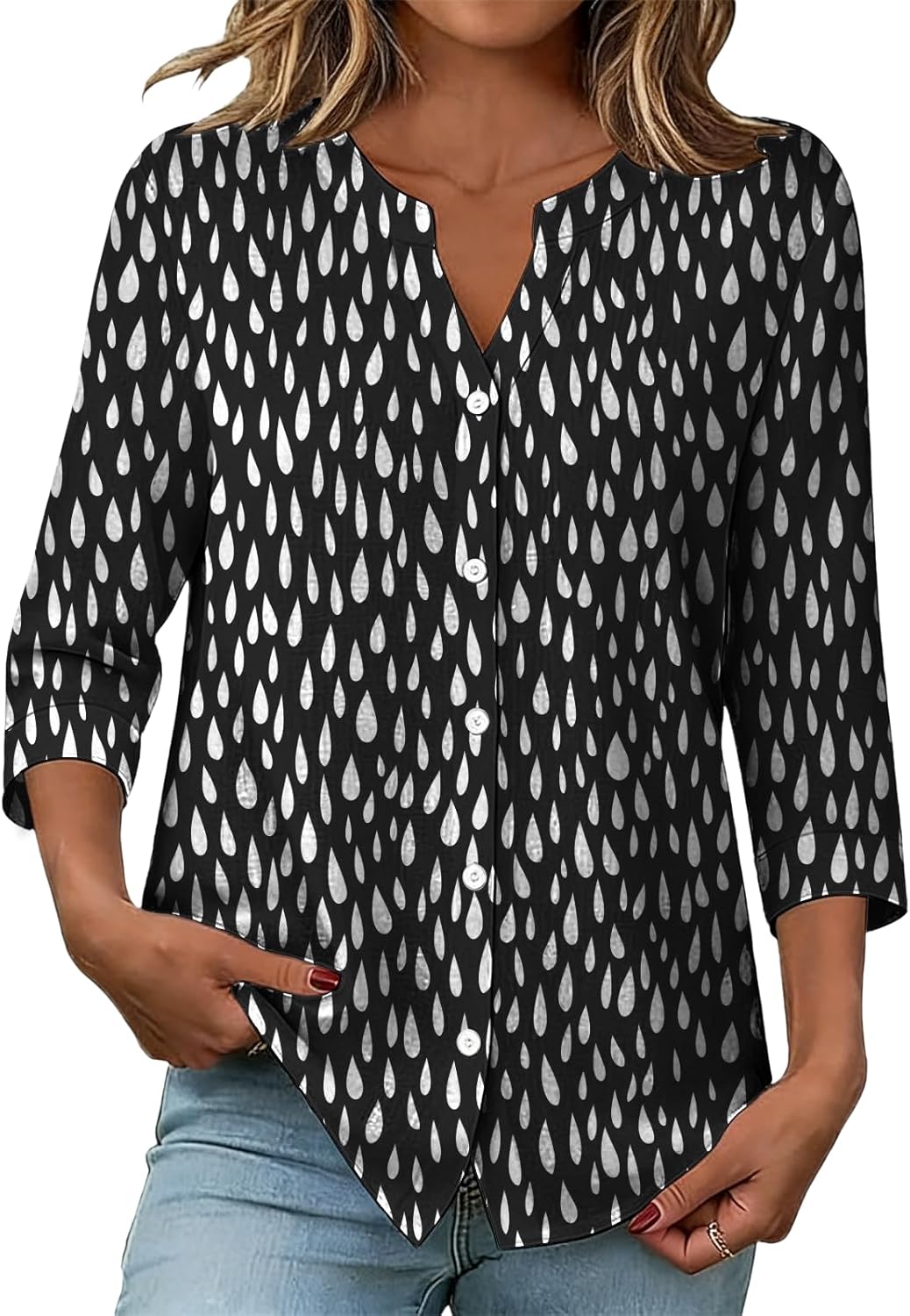Womens Summer V Neck Button Flowy Shirts Casual Trendy Floral Blouses Trendy Tops