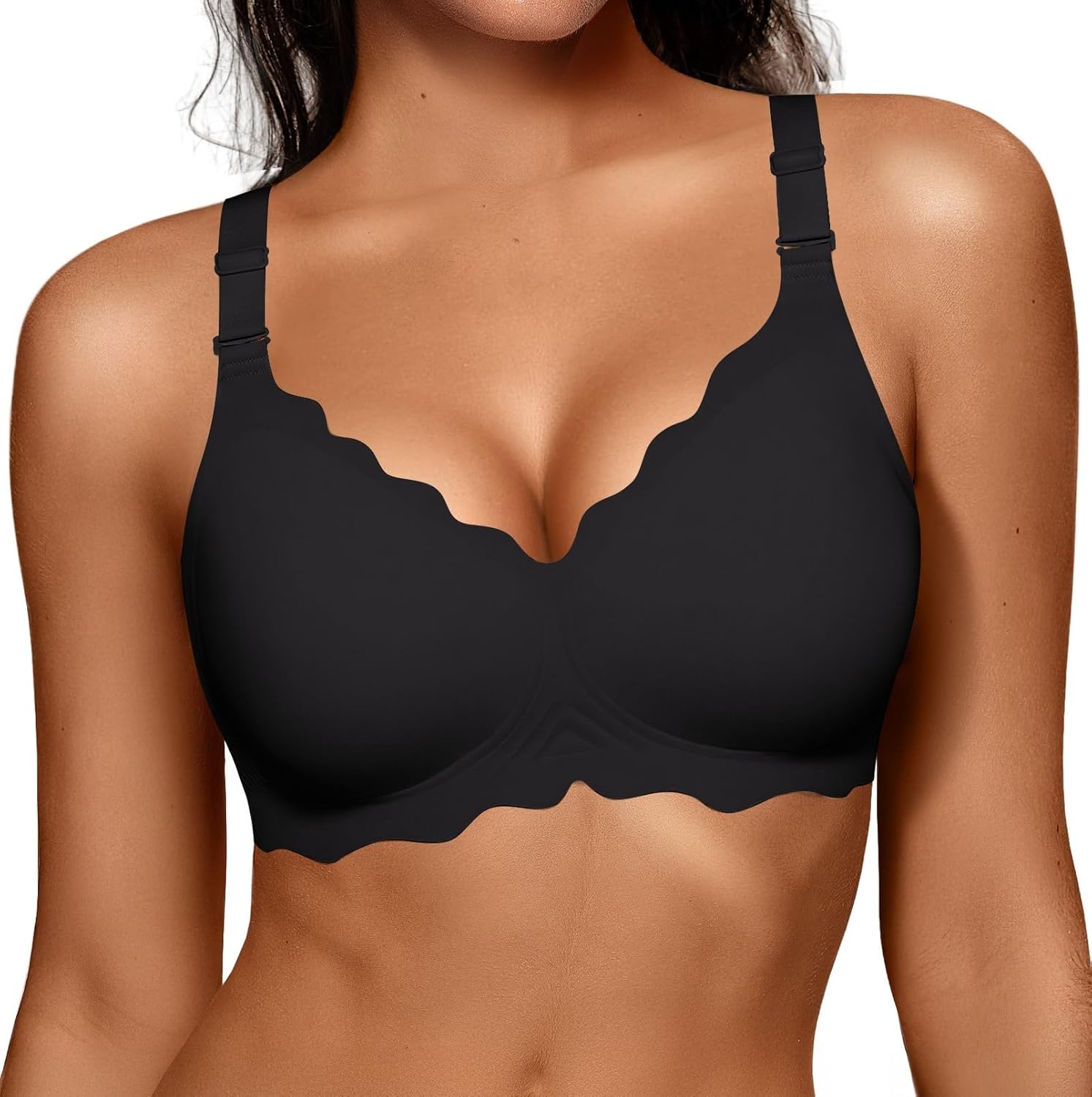 OEAK Women Jelly Bras No Underwire Scalloped Push Up Buttery Soft Tshirt Bra Seamless Full Coverage Convertible Everyday Bra