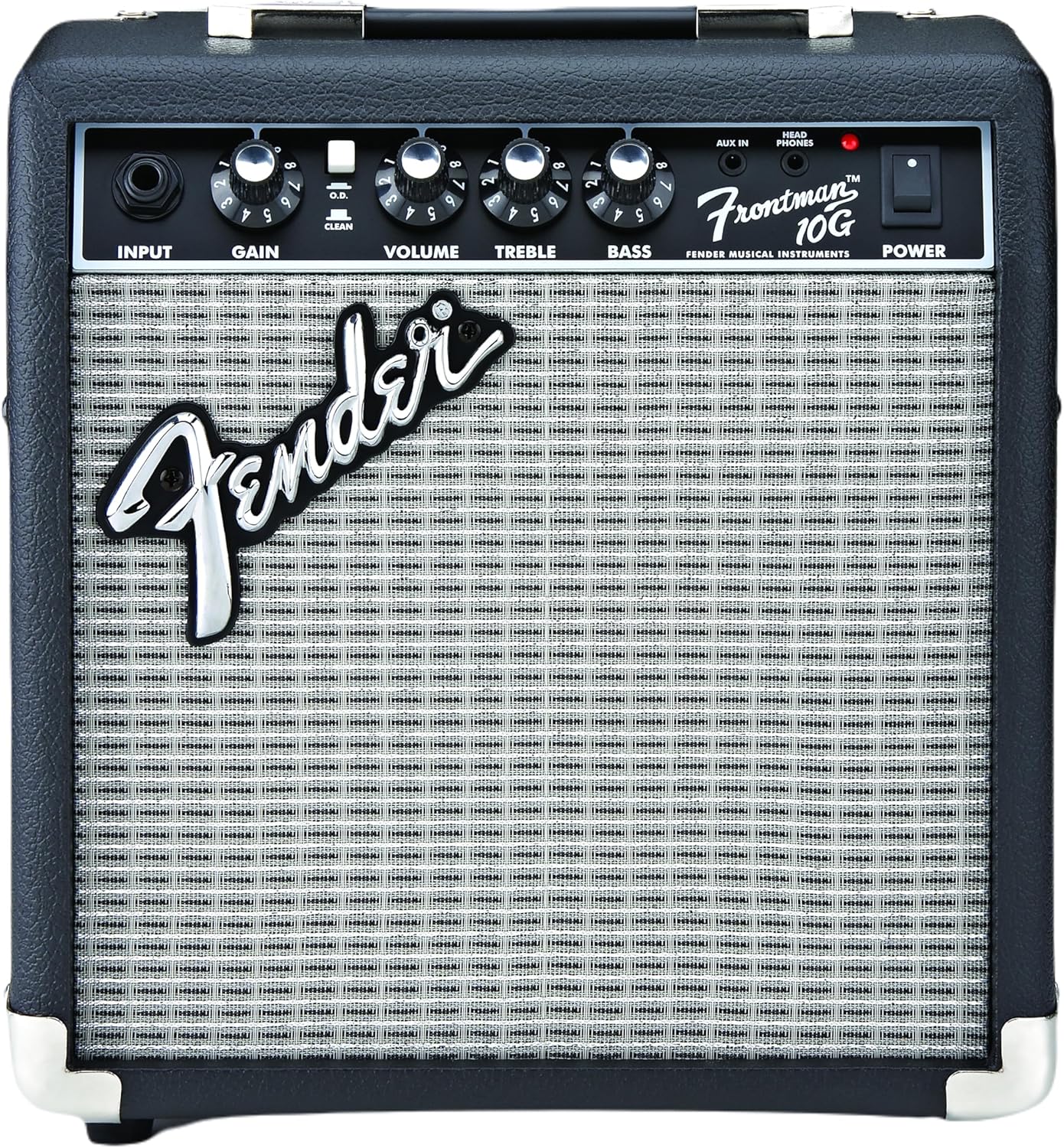 Fender Frontman 10G Electric Guitar Amplifier, 10-Watt Practice Amp with 6" Speaker, Built-in Overdrive, Headphone Jack & Aux Input, Black/Silver, with 2-Year Warranty