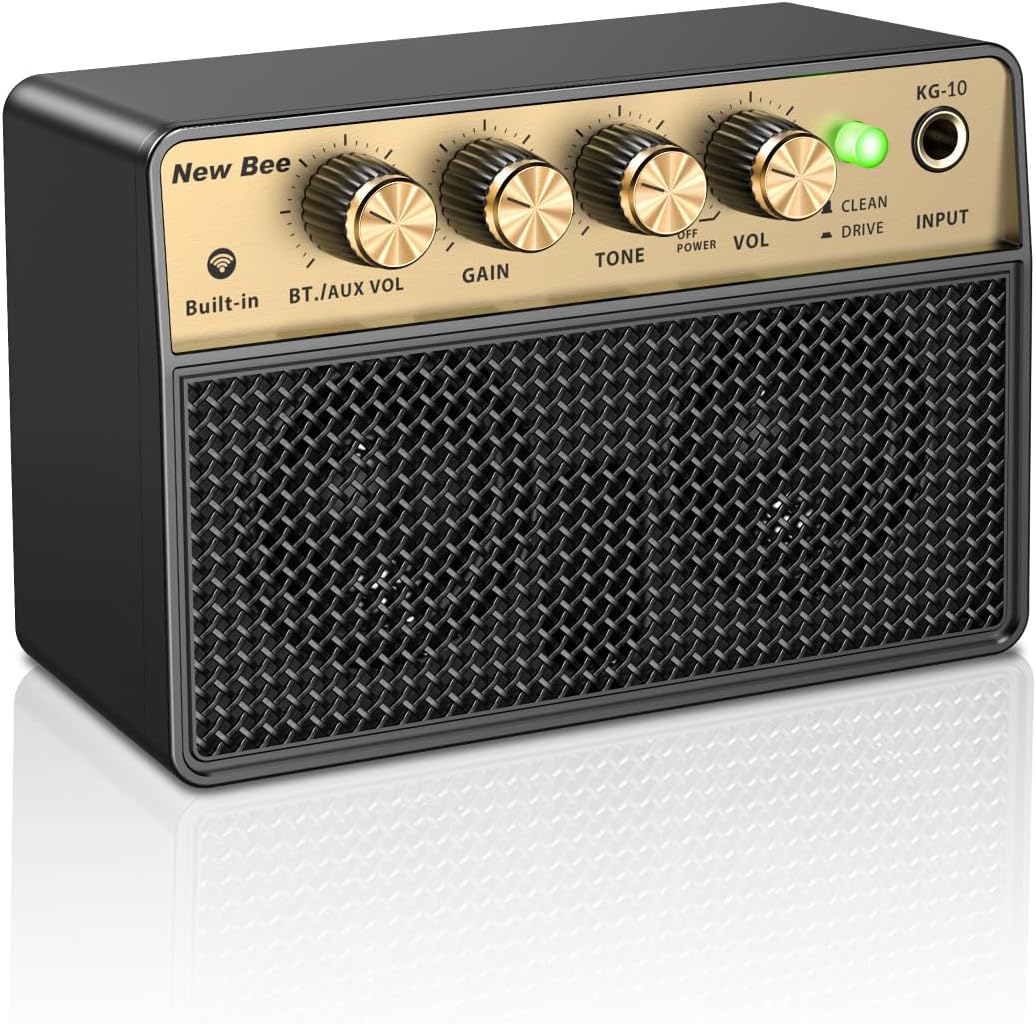 Mini Guitar Amp, 10W Electric Guitar Amplifier with Clean Drive Channel, 3.5mm Headphone/AUX Jack, 6H Work, USB-C Rechargeable Bluetooth Small Portable Amp for Indoor Practice Travel