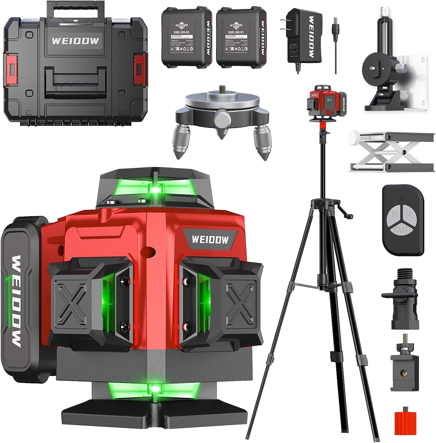 Laser Level with Tripod, Self Leveling Laser Level 4x360°, Green Line Laser 4D Laser Leveler Tool with 2Pcs Lithium Batteries for Picture Hanging, Tile, Home Renovation, Indoor