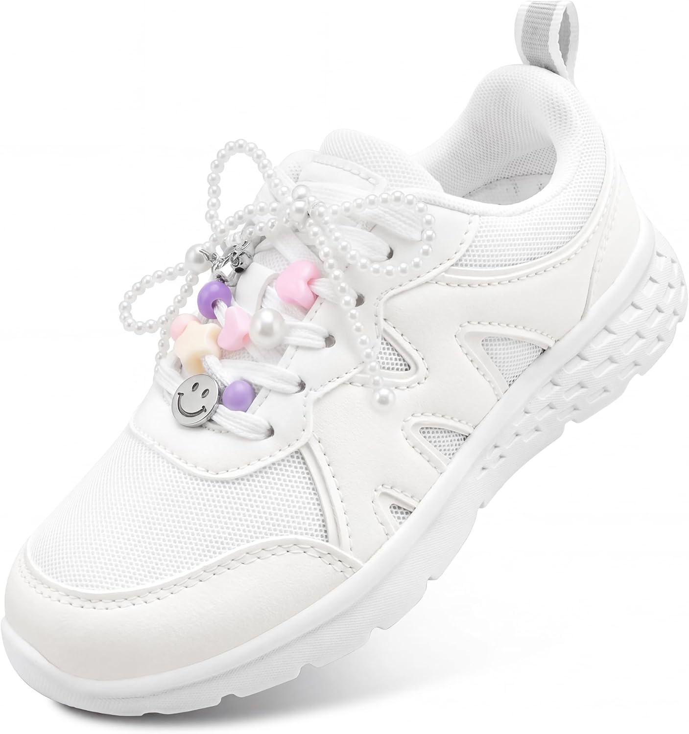 Stelle Girls Tennis Shoes with DIY Charms Kids Sneakers Lightweight Non-Slip Athletic Running Volleyball School Shoes for Gym and Casual