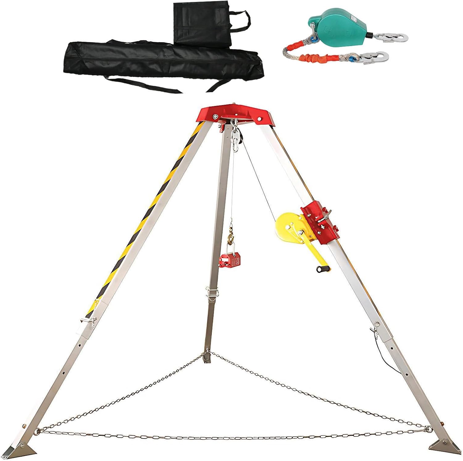 Emergency Rescue Tripod Kit - Adjustable Aluminum Confined Space Access Equipment with 2600lbs Winch & Fall Protection for Sewer & Underground Pipe Rescue, Construction & Industrial Use