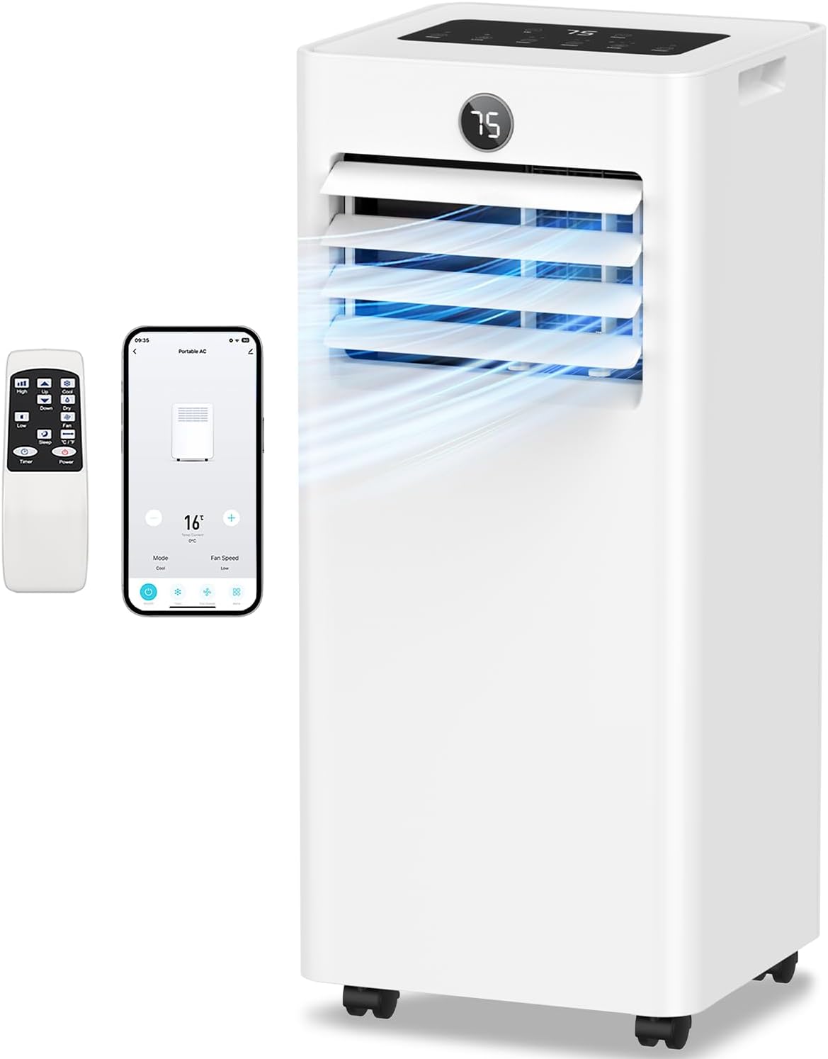 Portable Air Conditioner 16,000 Btu Smart AC Unit with WiFi APP Control for Large Rooms Up to 750 Sq.Ft, Fast Cooling, Dehumidifier, Fan, Quiet 36dB Sleep Mode 24H, Window Kits for Room Indoors