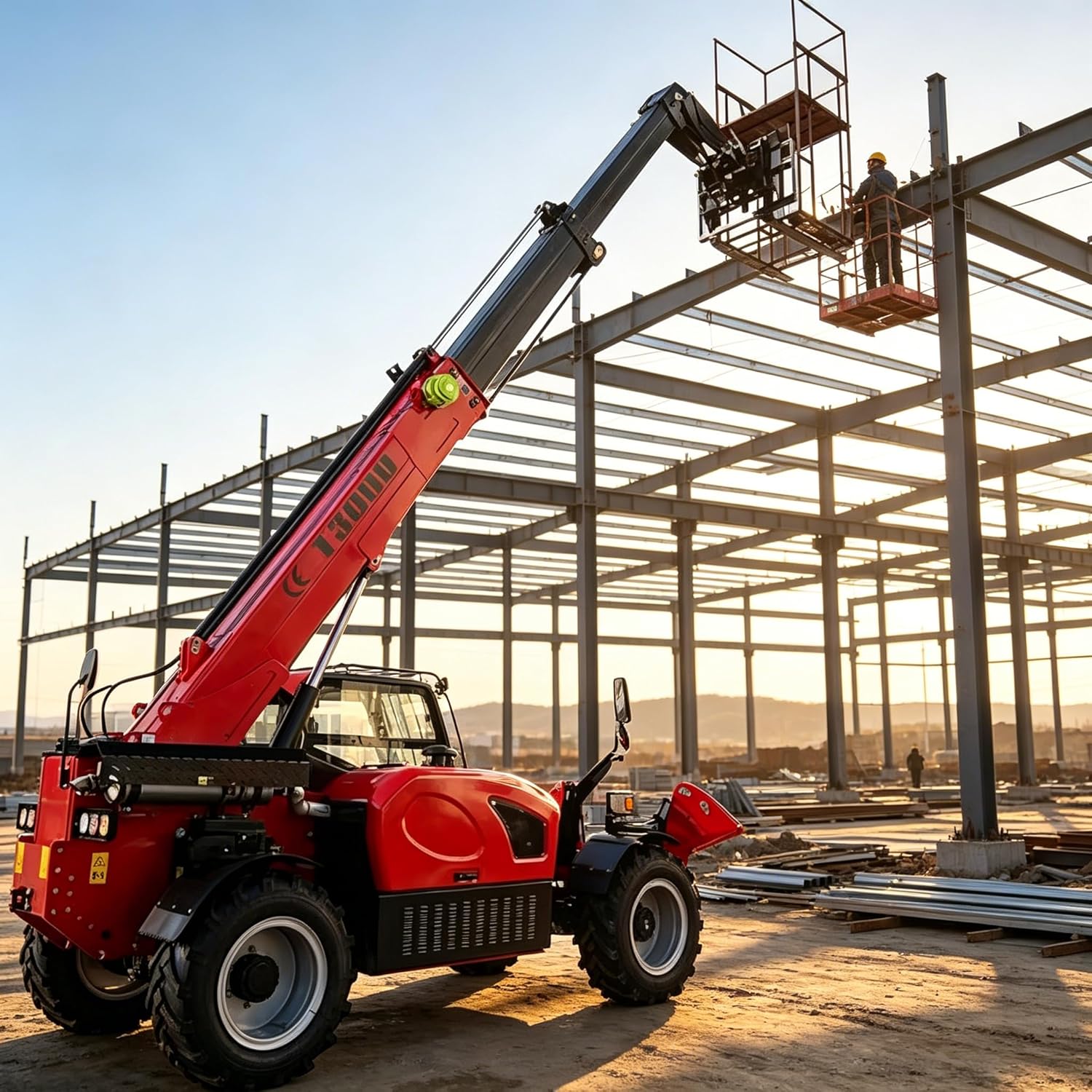 Telehandler,4WD Heavy Duty Telescopic Forklift,Industrial Off-Road Forklift, Automatic-Leveling telescopic boom forklift construction equipment for Construction Warehouse Farm Mining Material Handling