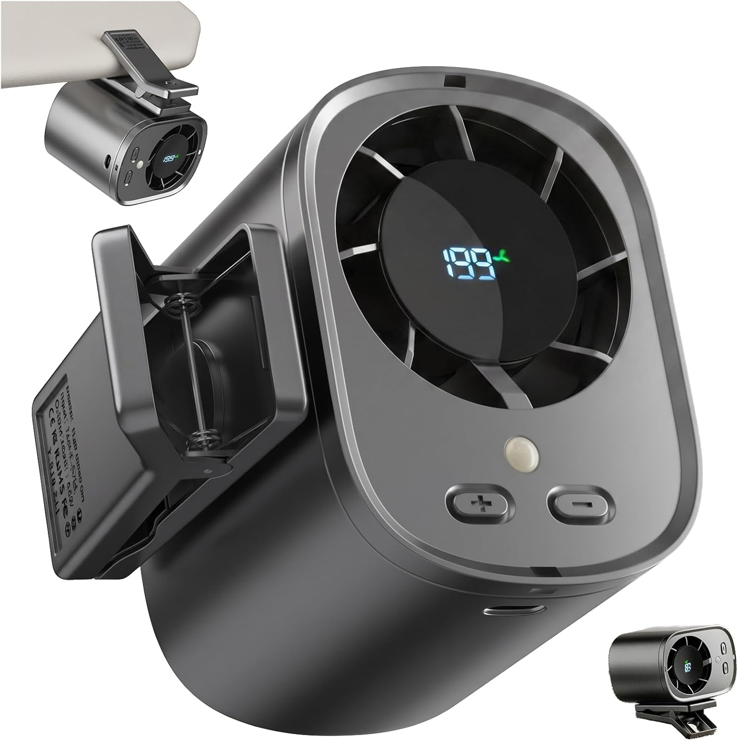 Portable Clip on Air Conditioner Fan for Car with LED Display, 360° Rotation 199 Speeds Mini Cooling Fans, USB Rechargeable 1500mAh Battery Powered Personal Fan for Car Vehicle Stroller Office Camping