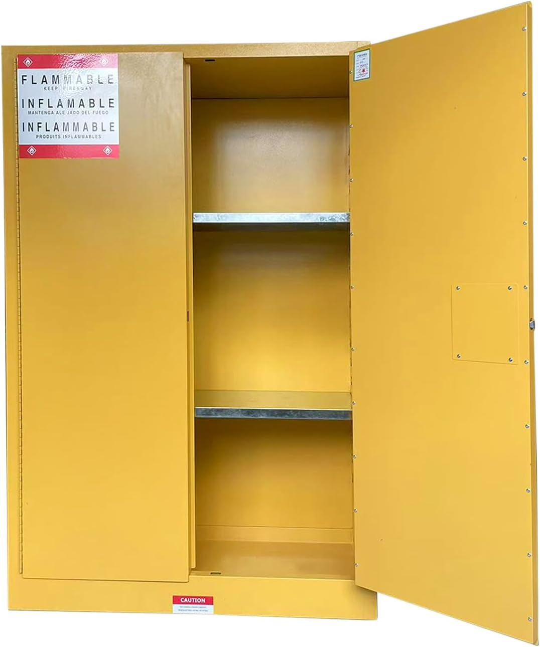 43" x 18" x 65" Steel Flammable Liquid Cabinet, Industry Safety Storage, 45 Gal Flammable Safety Cabinets with 2 Adjustable Shelves 2 Manual Doors for Industrial Use, Yellow, Cold Rolled Steel