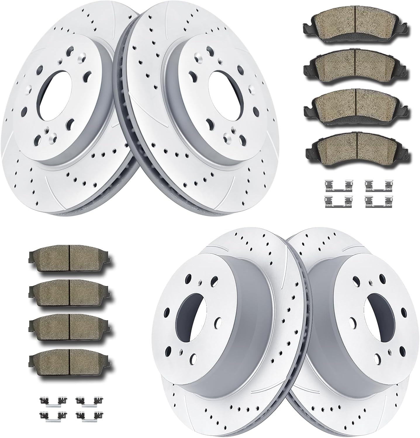 Front and Rear Brake Kit, Drilled and Slotted Brake Rotors Ceramic Brake Pads Suitable for Cadillac Escalade Chevy Silverado 1500 Tahoe GMC Yukon