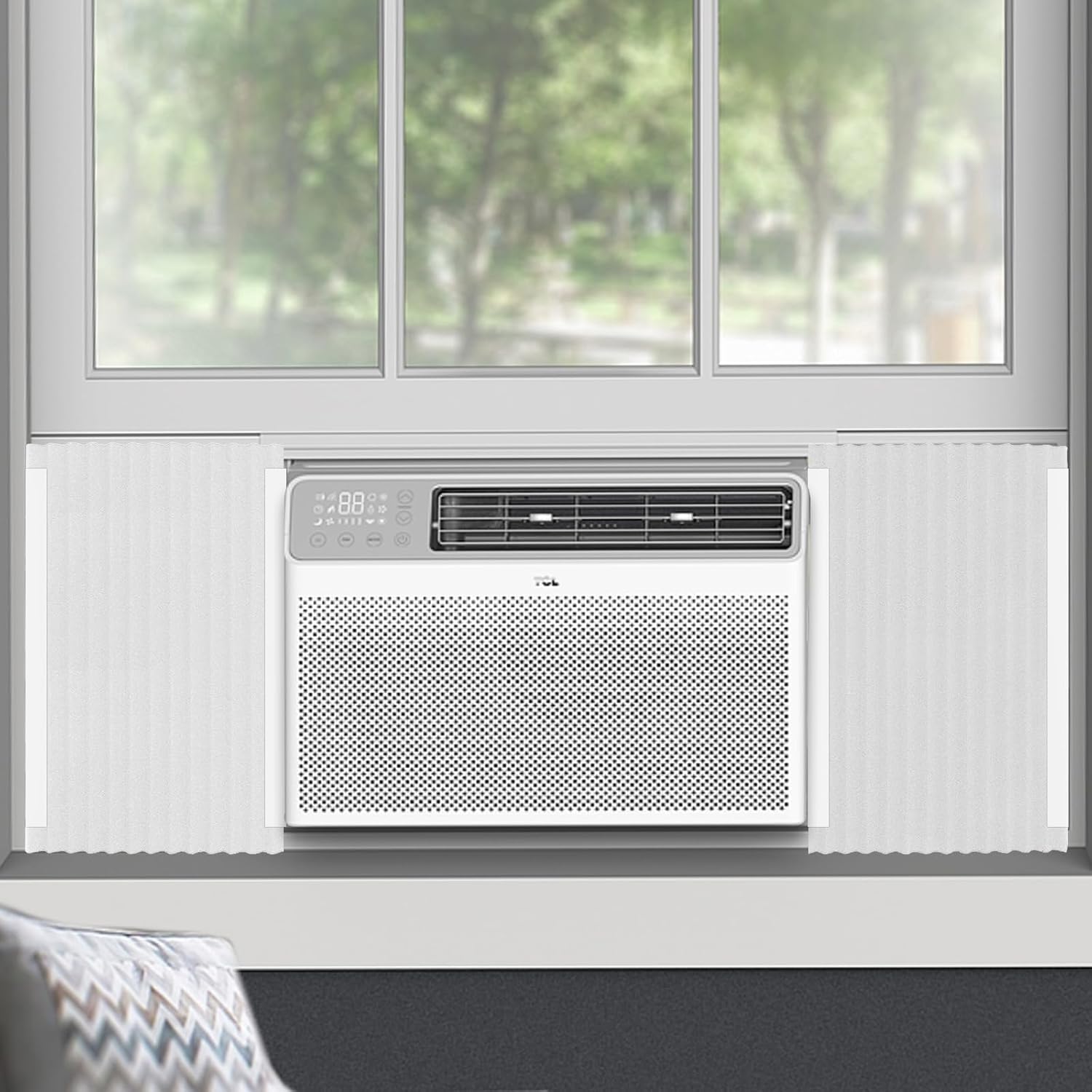 Window Air Conditioner,Side Insulated Foam Panel, Summer/Winter Heat and Draft Insulating,Two-Piece Panels Window Seal,with 4 Pressure Strips
