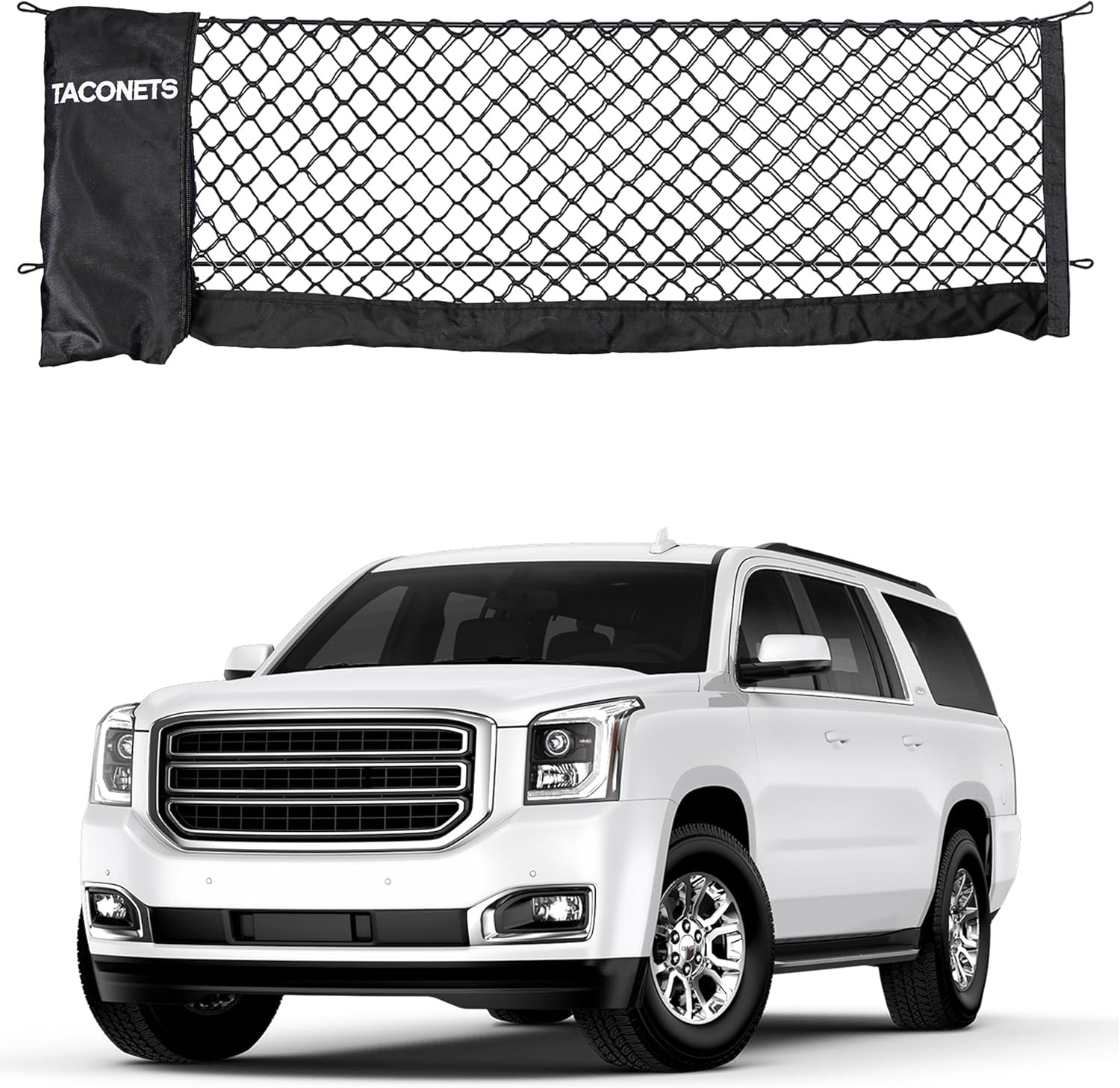Envelope Cargo Net for Suburban | Tahoe | Yukon/XL | Escalade/ESV - Fits 2015-Current - Upgraded 5mm Bungee - Integrated Storage Bag - Heavy Duty Hooks - Designed in USA