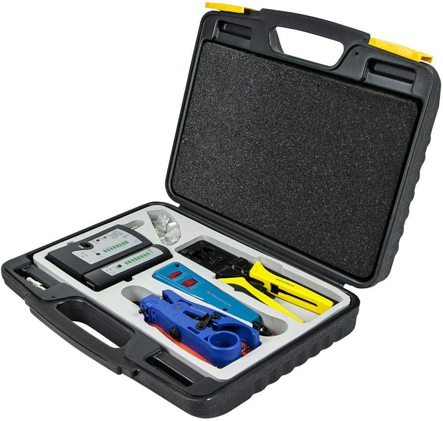 Monoprice Professional Networking Tool Kit - Crimp Tool, Punch-Down Tool, Cable Cutter and Stripper, Plugs, Cable Tester