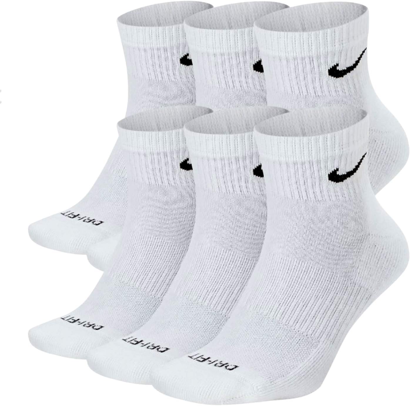 NIKE Plus Cushion Socks (6-Pair) (M (Men's 6-8 / Women's 6-10), Ankle(Quarter) White)
