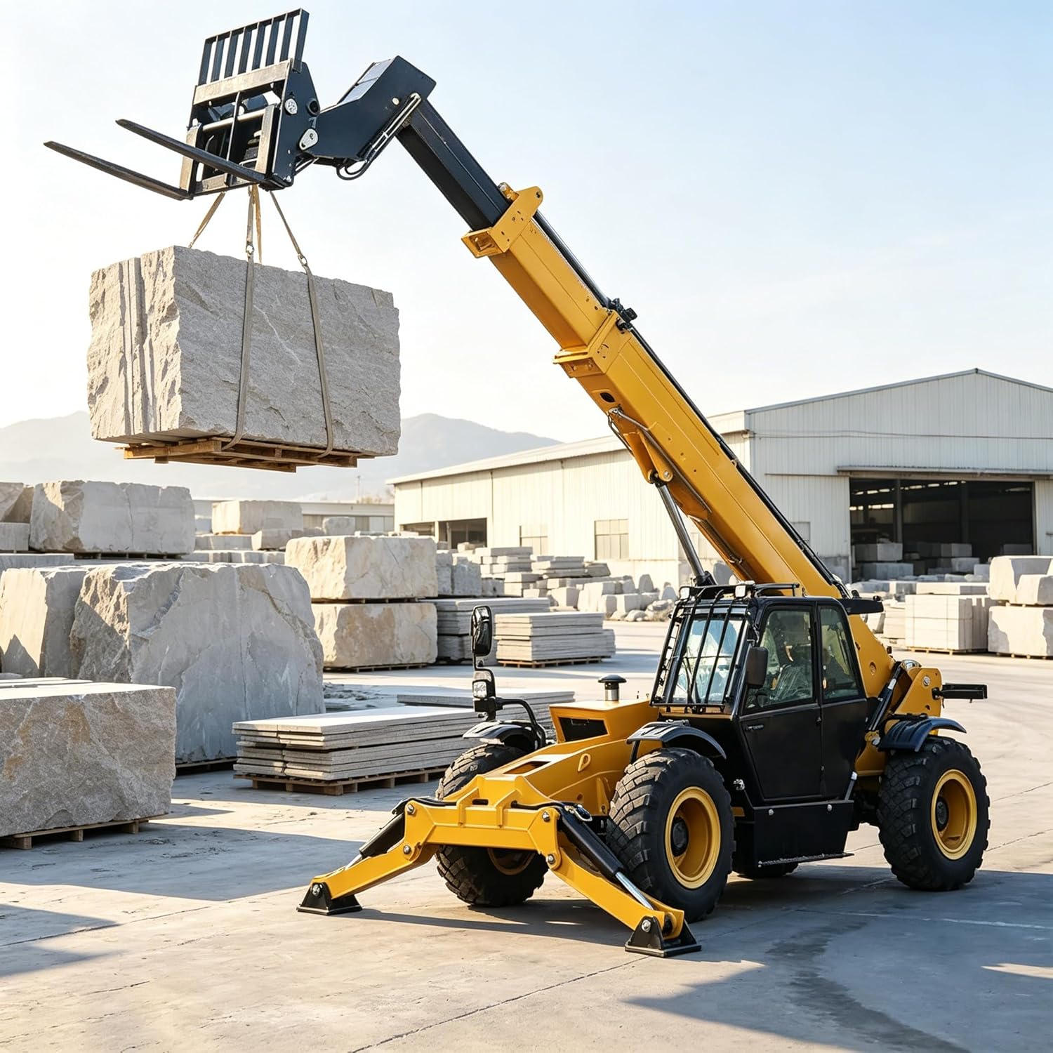Telehandler, 4WD Industrial Grade Telescopic Forklift, Heavy Duty Off-Road Forklift, Reinforced Structure Material Handling Equipment for Construction Warehouse Farm Landscaping