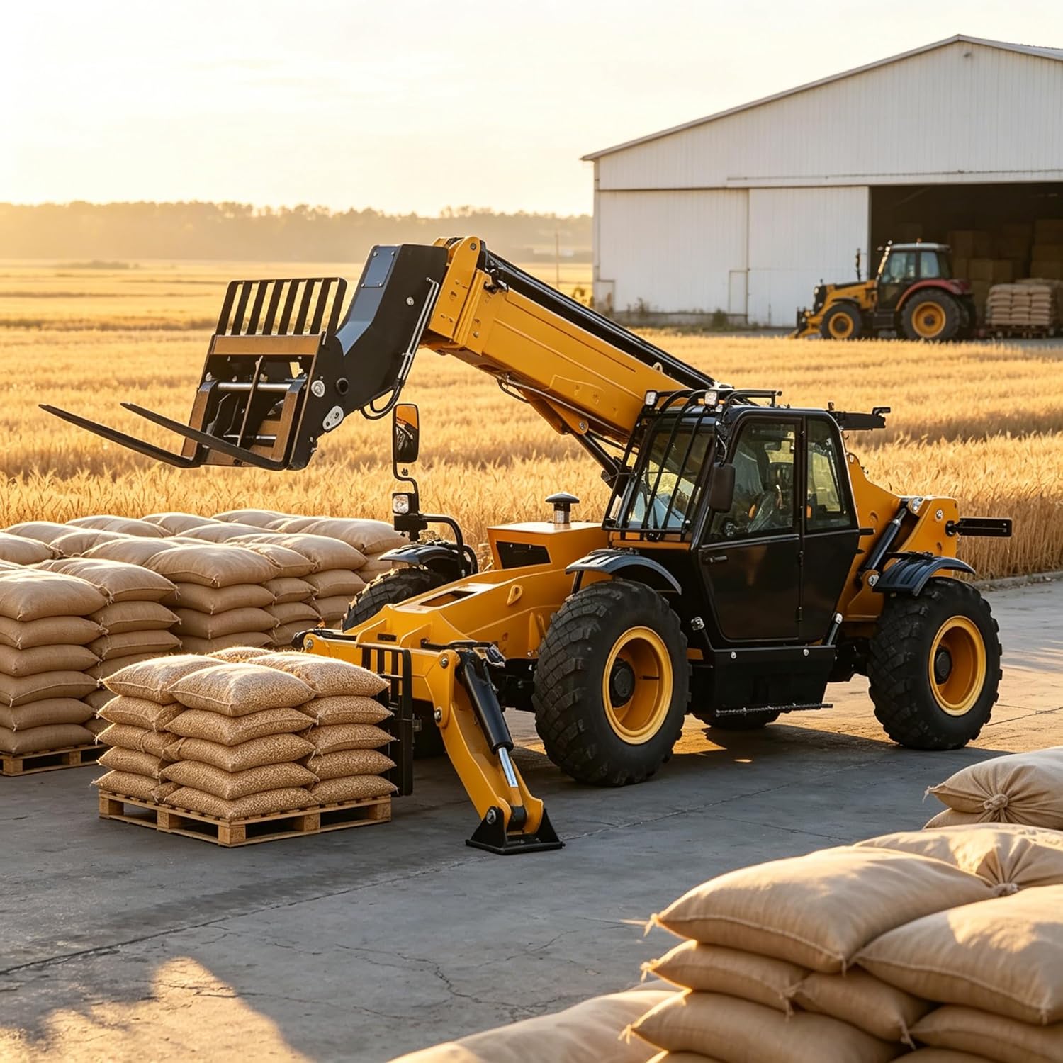 Telescopic Forklift, Industrial Heavy Duty Telehandler, 4WD Off-Road Forklift, Panoramic-Visibility Bucket-Type handling Machine Construction Equipment for Construction Aerial Work Material Handling
