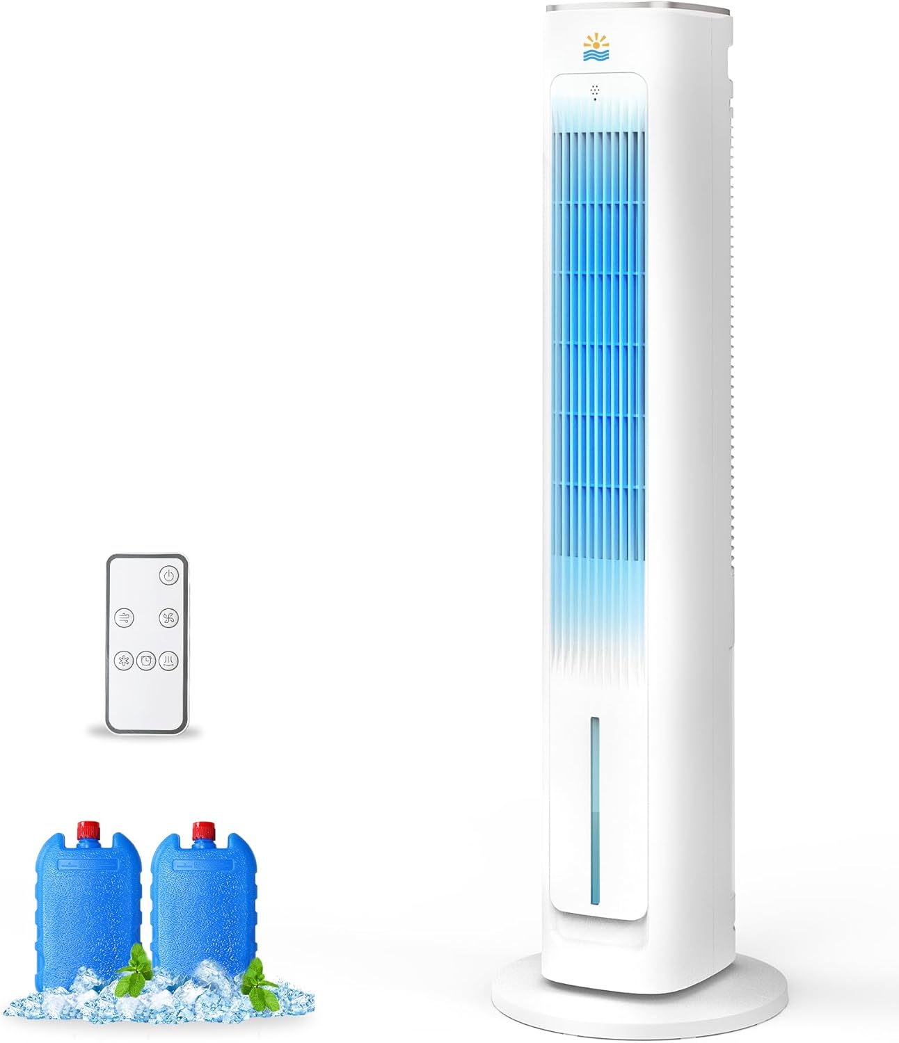 Portable Evaporative Air Cooler, 3-in-1 Cooling Fans that Blow Cold Air With 3L Water Tank, 38'' Tower Fan for Bedroom, Office with 3 Speeds, 12H Timer, Oscillation, 2 Ice Packs