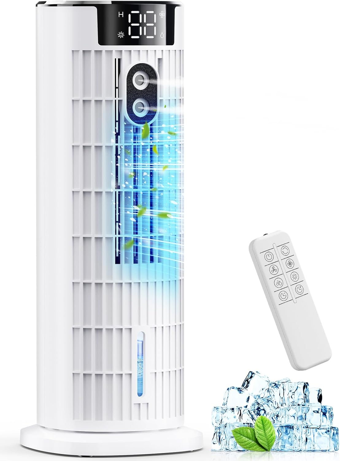 Portable Air Conditioners, 4 in 1 Evaporative Air Cooler, 1000ML Tower Fan with Remote, 3 Wind Speeds&Turbo Mode, 2 Mist,10H Timer, 90° Oscillation Portable AC for Home, Office (Off White)