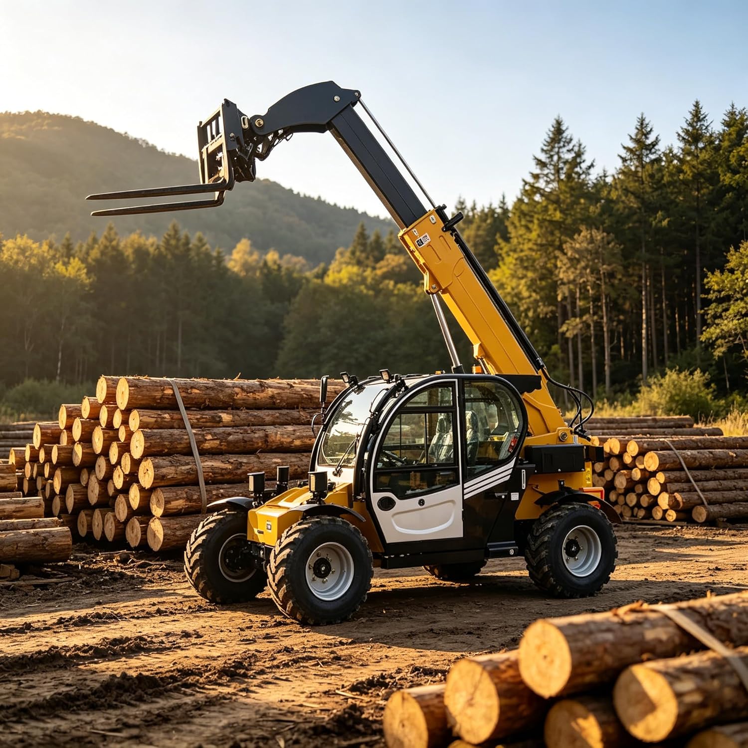 Telehandler, Heavy Duty 4WD Telescopic Forklift, Industrial Off-Road Forklift, Fast-Deployment Bucket-Type handling Machine Construction Equipment for Farm Landscaping Construction Material Handling