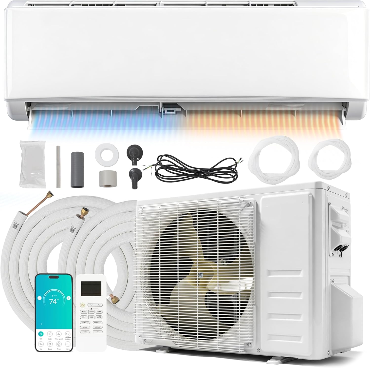 HUMSURE 12000 BTU Mini Split Air Conditioner with Heater, 17 SEER2 115V WiFi Inverter Ductless Heat Pump, Wall Mounted AC Cools Up to 750 Sq. Ft, Pre-Charged R32 with Complete Installation Kit