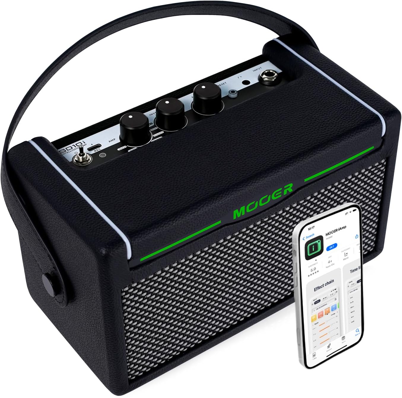 MOOER SD10i AI Practice Guitar Amplifier Combo 10W with Smart Effects App, Stero Sound Portable with LED Light, 49 Effects Types, 52 Amp Models, Loop, Drum Machine, Tunner (Black)