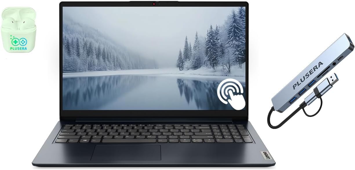Lenovo IdeaPad 15.6” FHD Touchscreen Laptop, 10-Cores Intel Core i5, Windows 11 Pro with Microsoft Office Included, PLUSERA Earphones (Abyss Blue, 24GB RAM | 1.5TB Storage)