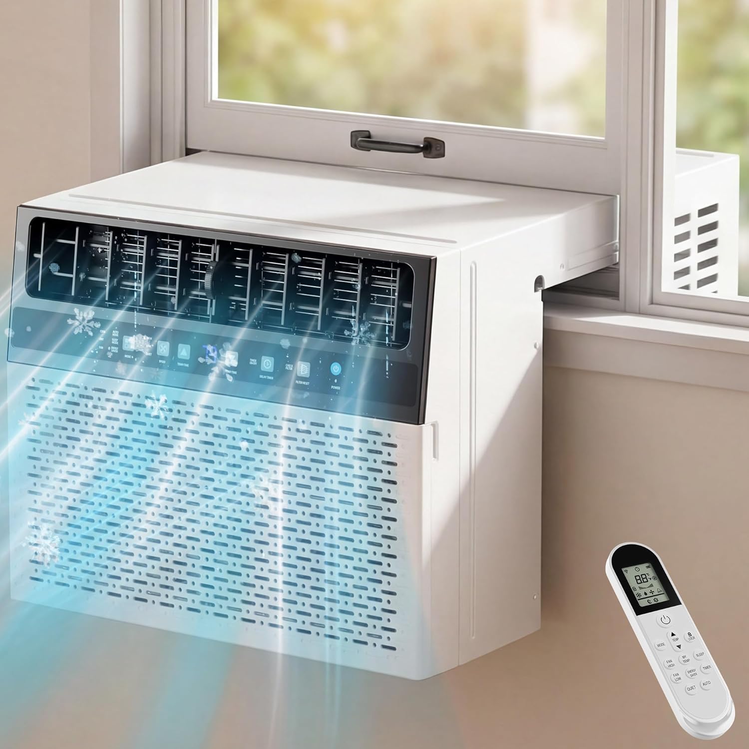 AKIRES U-Shaped Window Air Conditioner, 12,000BTU Air Conditioner Window Unit, Cools up to 550 Sq. Ft, Window AC with Cool, Fan, Dry, Sleep, Energy Saver, and Auto,6 Modes,24H Timer,Home,Office White