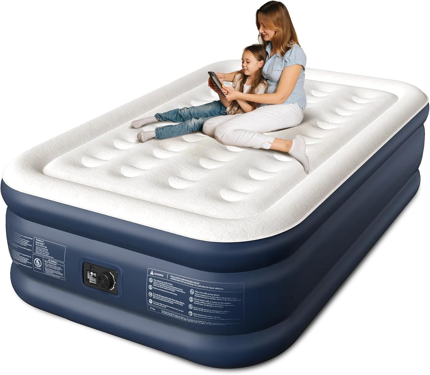 CHERIMOR Full Size Air Mattress with Built in Pump, 18" Raised Elevated, 28-Coil Honeycomb Support & 600lb Capacity, 2.5-Min Quick Inflation Blow Up Mattress for Guest Home & Moving