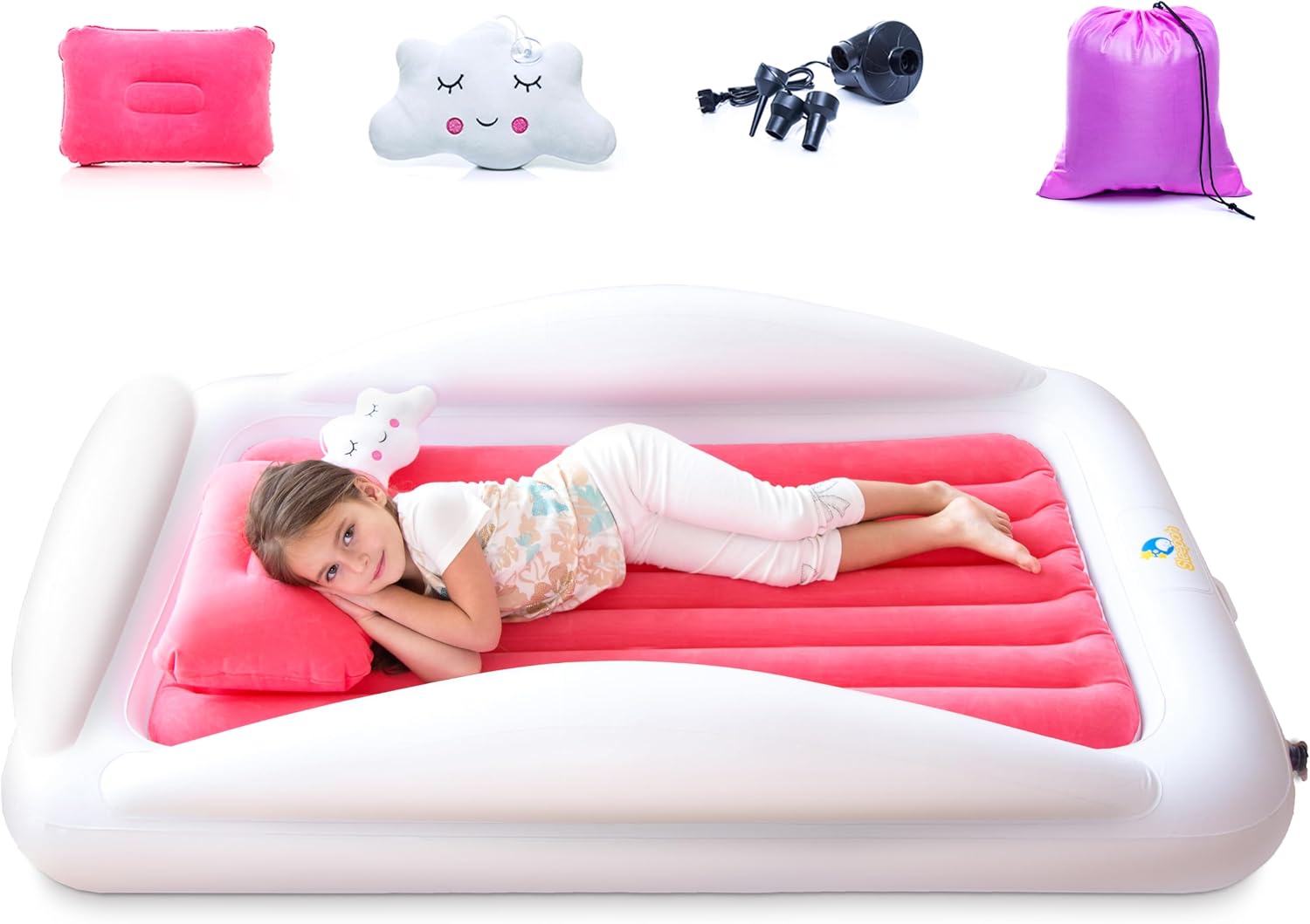 Inflatable Toddler Travel Bed – Kids Blow Up Air Mattress + Safety Bumpers