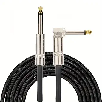 Guitar Cable 10ft Electric Instrument Bass AMP Cord for Electric Mandolin, Pro Audio (Right Angle to Straight, Black)