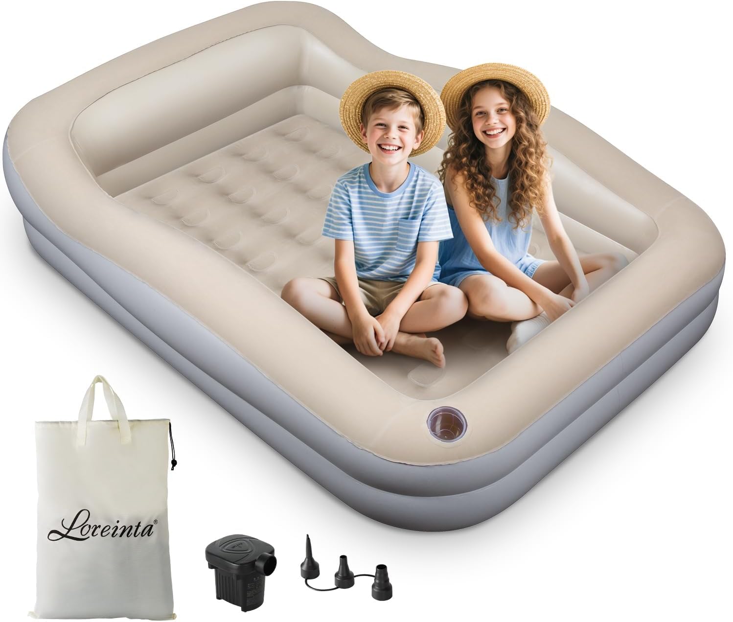 Inflatable Toddler Travel Bed – Portable Floor Bed with Safety Bumpers for Kids, Blow Up Mattress for Home, Camping, Sleepovers – Includes Pump & Carry Bag, Ideal for 1-4 Years Old