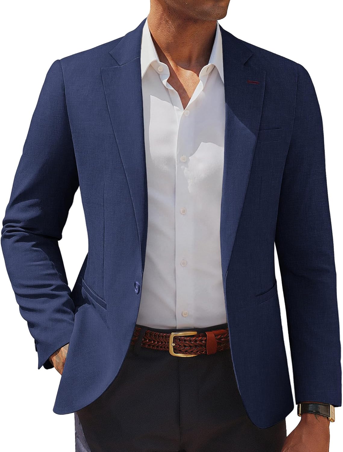 PJ PAUL JONES Men's Casual Blazer One Button Lightweight Sport Coats Solid Notched Lapel Suit Jackets