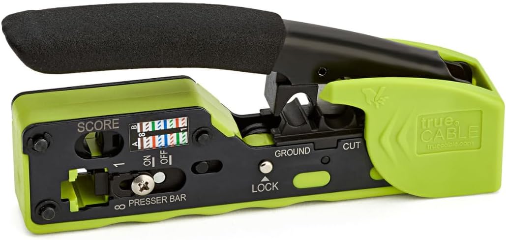 trueCABLE Crimp Tool for Pass Through RJ45 All-in-One Ethernet Tool: Crimp, Cut, Score - Works with Cat5e, Cat6, Cat6A Shielded and Unshielded Connectors