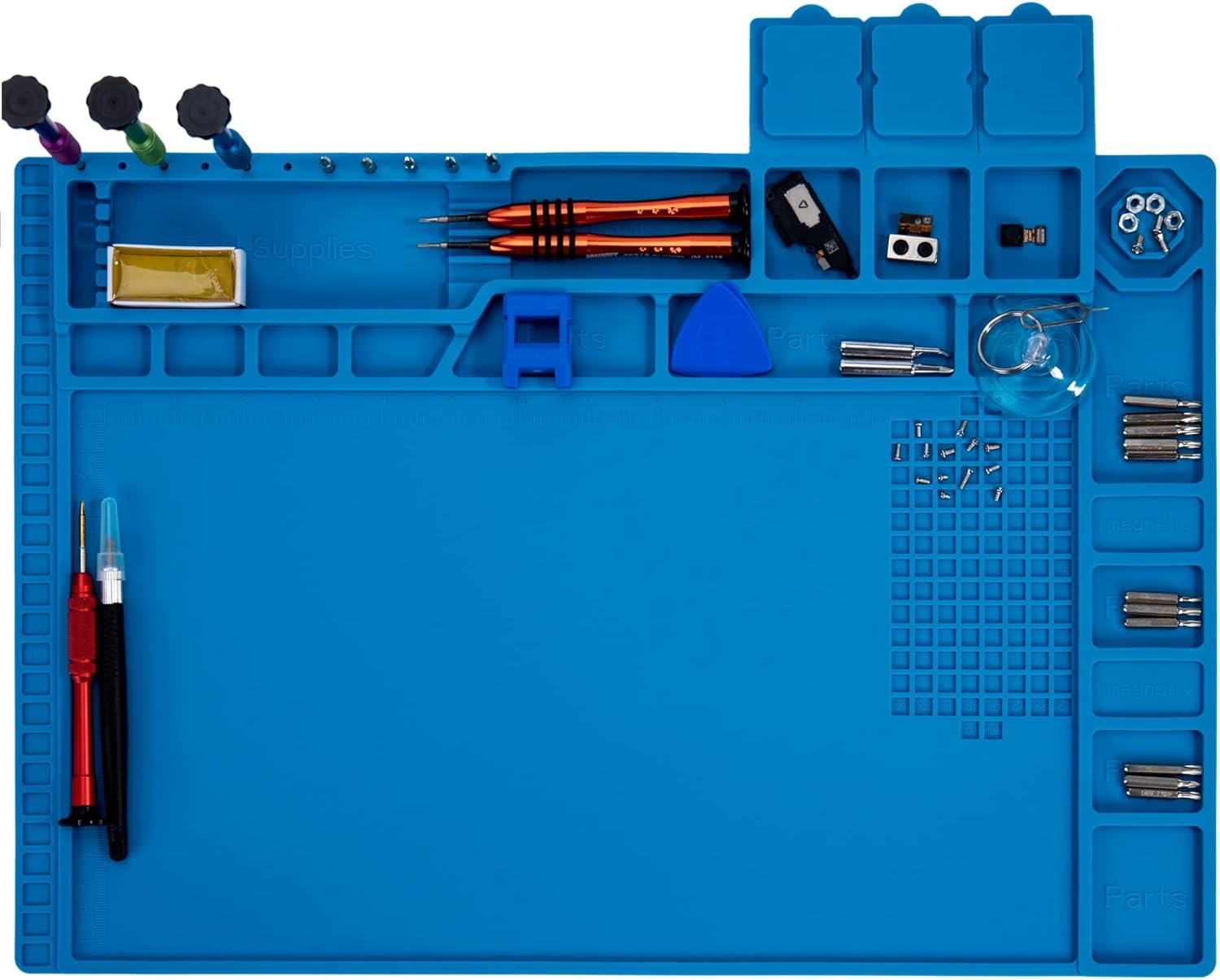 Premium Heat Resistant 932°F Blue Magnetic Repair Work Mat Large Silicone Soldering Mat for Soldering, Electronics, Computer Cellphone Repair, BGA Soldering Gun Iron Workbench Protection