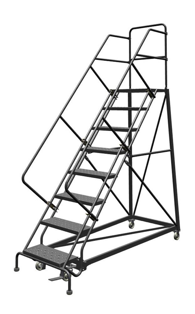 Tri-Arc KDEC108246 8-Step Forward Descent Safety Angle Steel Rolling Industrial and Warehouse Ladder with Perforated Tread, 24-Inch Wide Steps