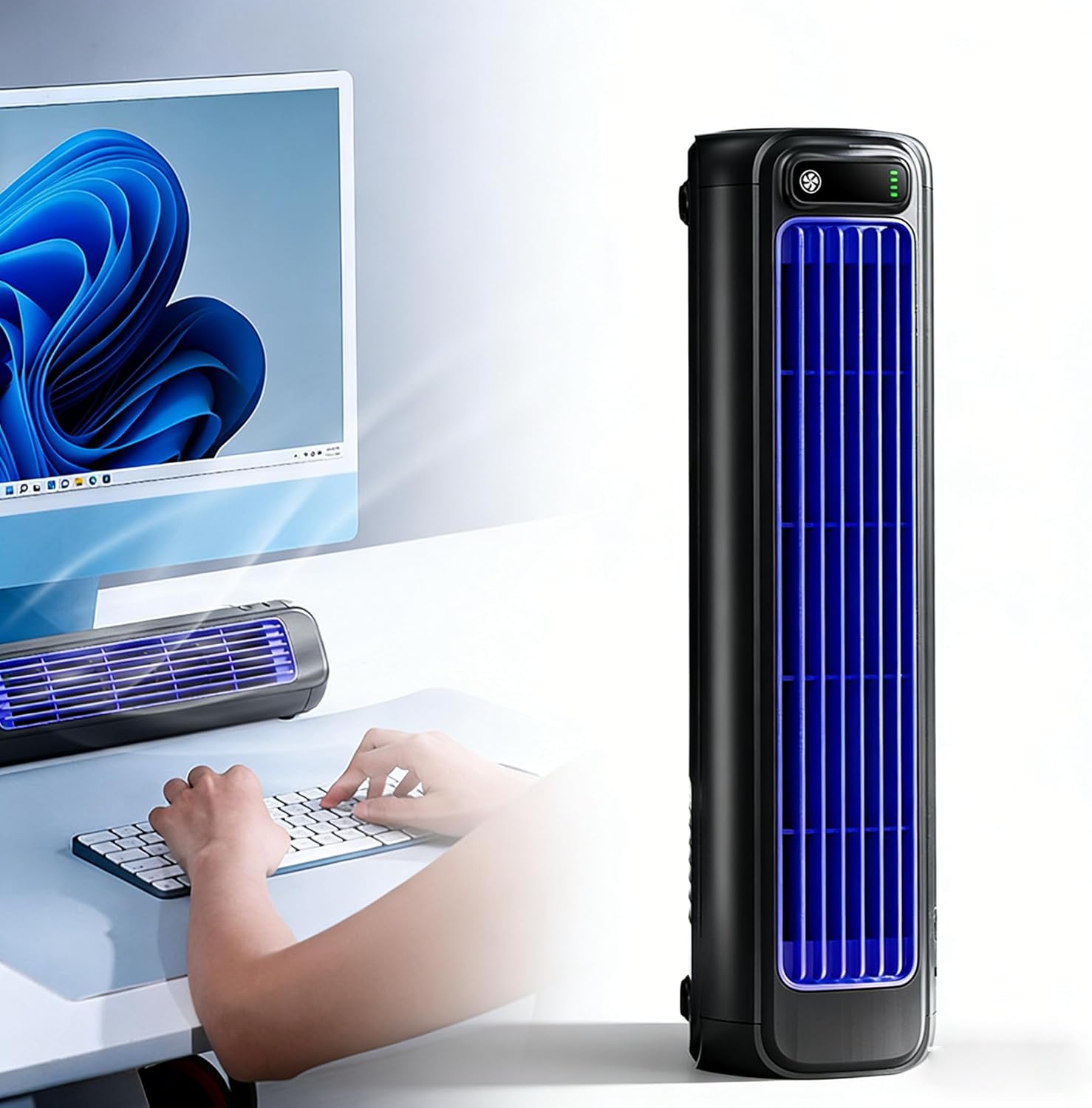 2026 New Summer Cooling Ace Portable Air conditioner, Upgrade Cooling Fan with 3 Speeds & LED Touch Screen, USB Charging Tower Fan for Bedroom Office Home (Grey)