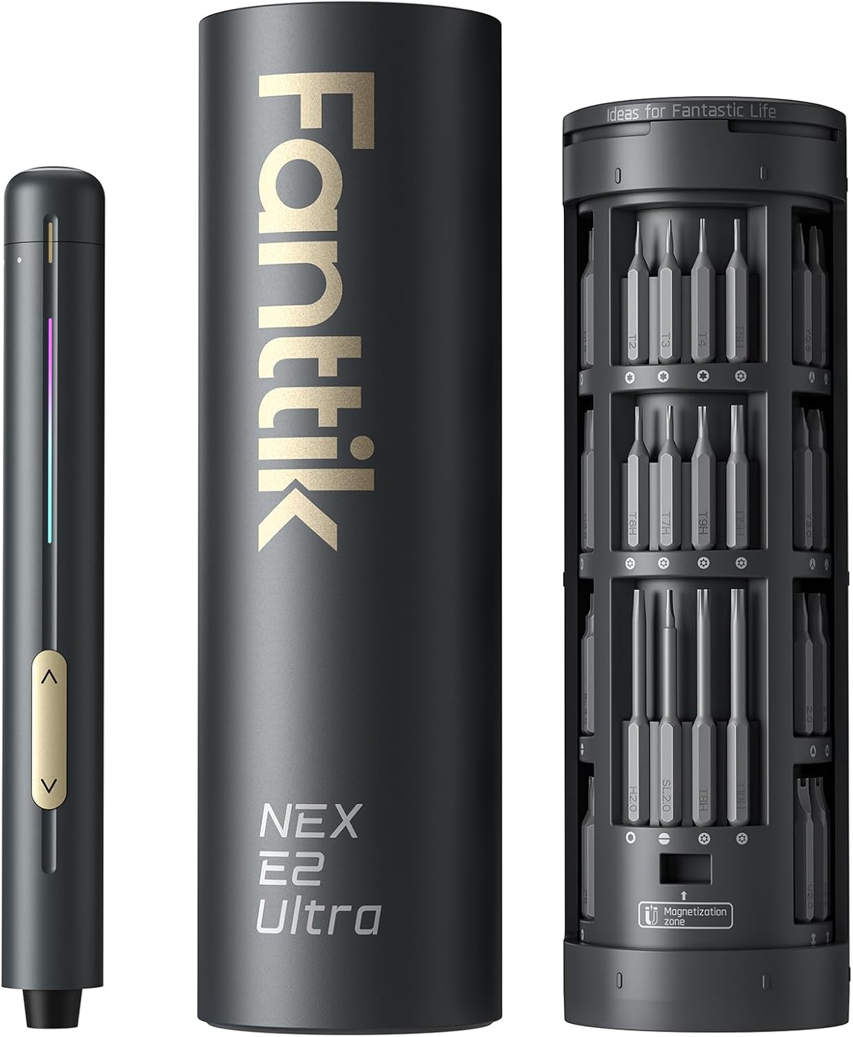Fanttik E2 Ultra Mini Electric Screwdriver, Cordless Screwdriver, Max 0.6N.m, 50 Magnetic Bits, 5/32'' Hex, Magnetic Storage, Repair Tool for Electronics, AI Server, Laptop and PC For Dad (Grey)