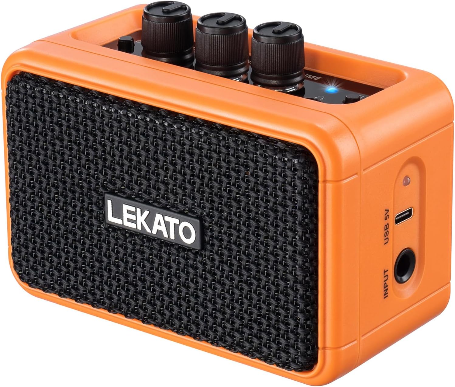 LEKATO Mini Guitar Amplifier AG-04, Dual Speakers 5W, Rechargeable Electric Guitar Amp Bluetooth with Clean Overdrive, 6H Working, Headphone Jack, Wireless Portable Amp for Practice Traveling（Orange）