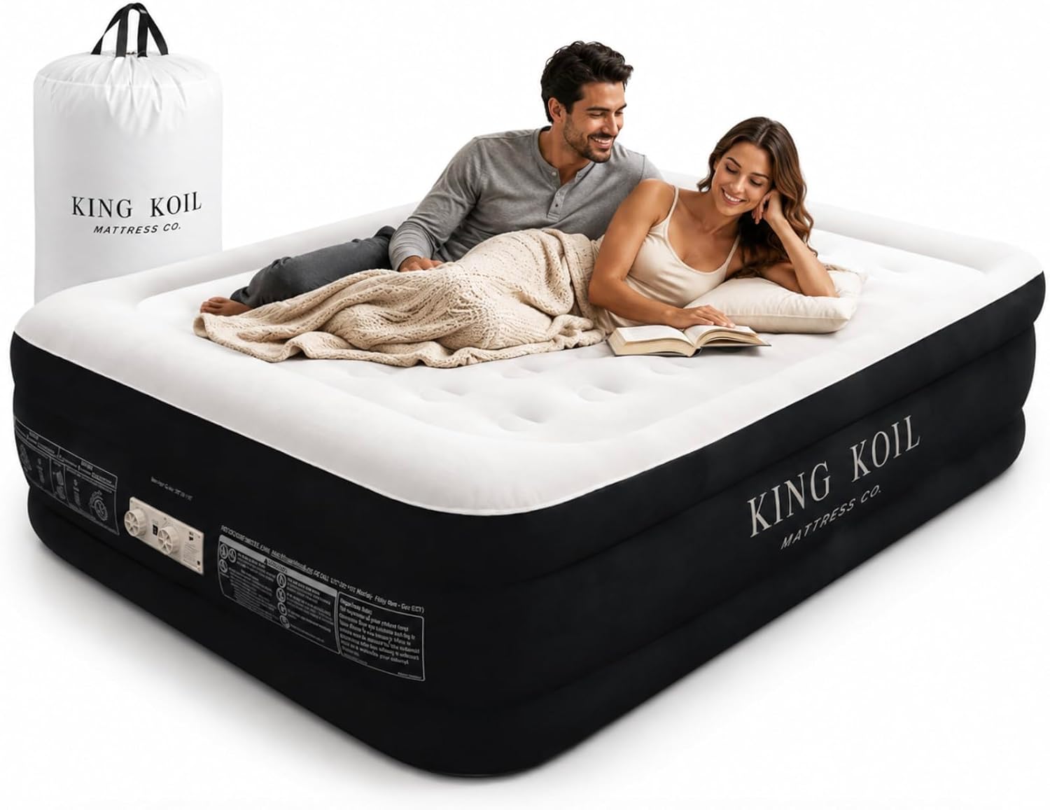 King Koil 20" Queen Air Mattress with Built-in High-Speed Pump - CNN Underscored Top Pick, Sleeps Like a Real Bed, Inflates in 2 Minutes, 600 lb Capacity for Guests, Camping, Home, 1-Year Warranty