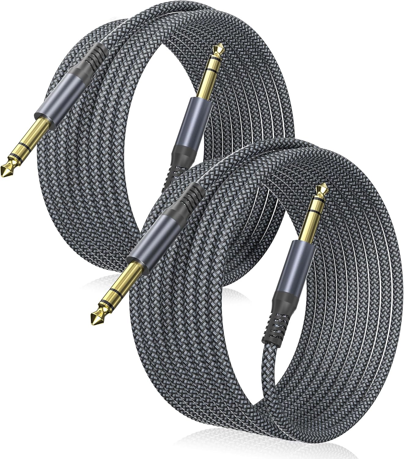 Elebase 1/4 Inch TRS Instrument Cable 20ft 2-Pack,Straight 6.35mm Male Jack Stereo Audio Interconnect Cord,6.35 mm Balanced Line for Electric Guitar,Bass,Keyboard,Mixer,Amplifier,Amp,Speaker,Equalizer