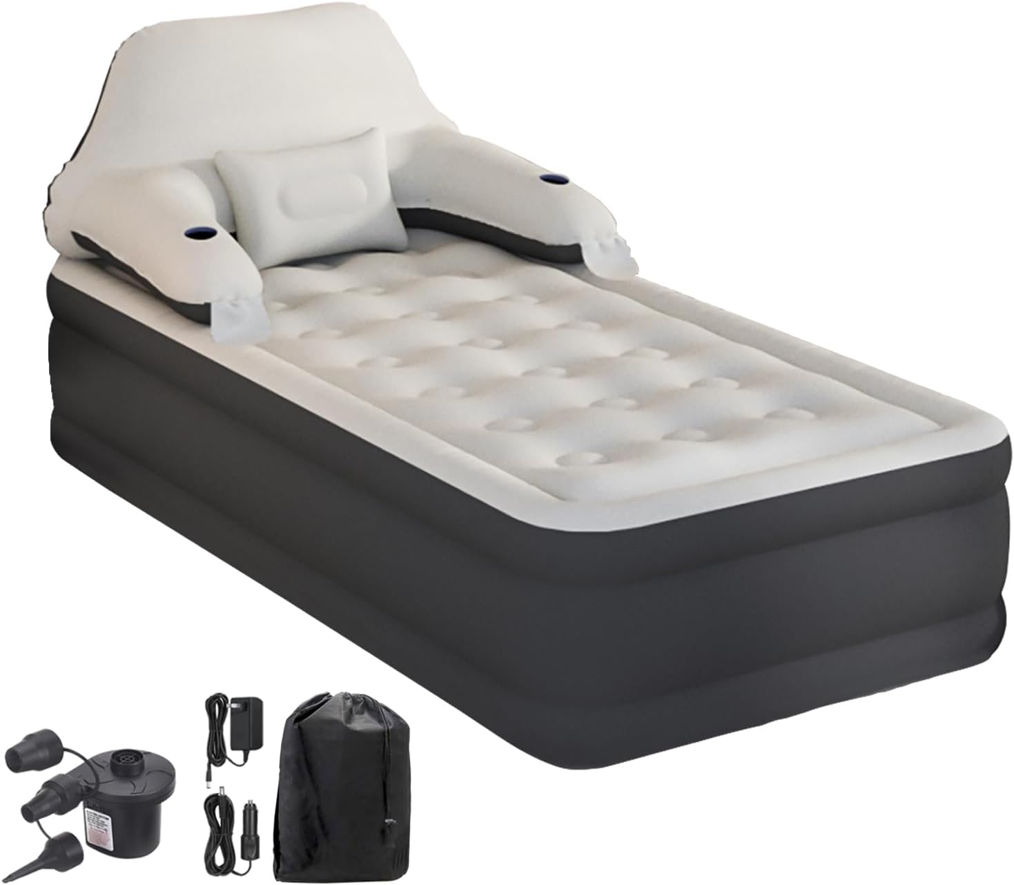 Twin Size Air Mattress Inflatable Bed with Pump and Headboard, Blow Up Mattress