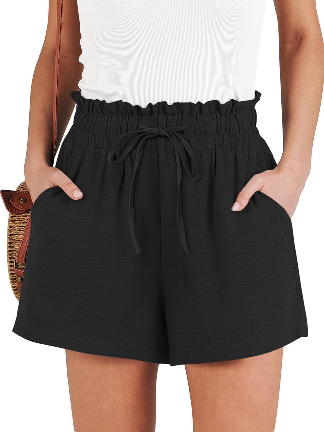 ANRABESS Women's Casual Shorts,Soft Elastic Drawstring High Waisted Wide Leg,Daily Wear for Beach,Vacation&Lounge
