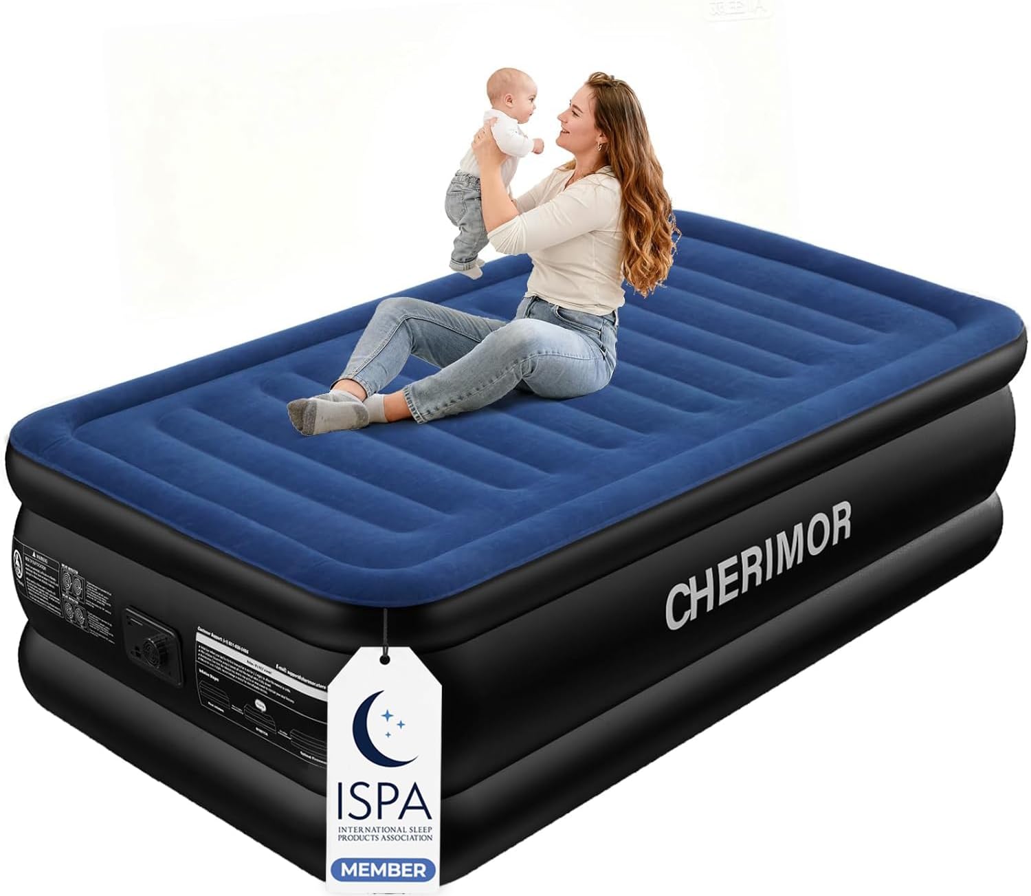 CHERIMOR Twin XL Air Mattress with Built in Pump, Upgraded 80" Length, 18" Raised Twin Blow Up Mattress, Multi-Layer Leakproof & Support 500 lbs, 2-Min Fast Inflation Air Bed for Home Camping Guests