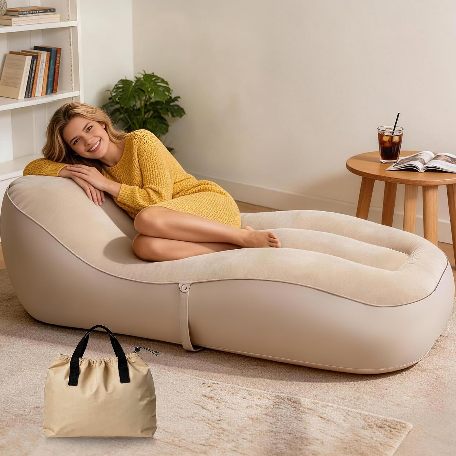 FluSing Inflatable Couch for Camping, Blow-Up Couch for Adults with Storage Bag, Heavy Duty Flocked Inflatable Sofa Bed Indoor, Portable Air Sofa Bed Mattress,Comfortable Inflatable Air Sofa |No Pump