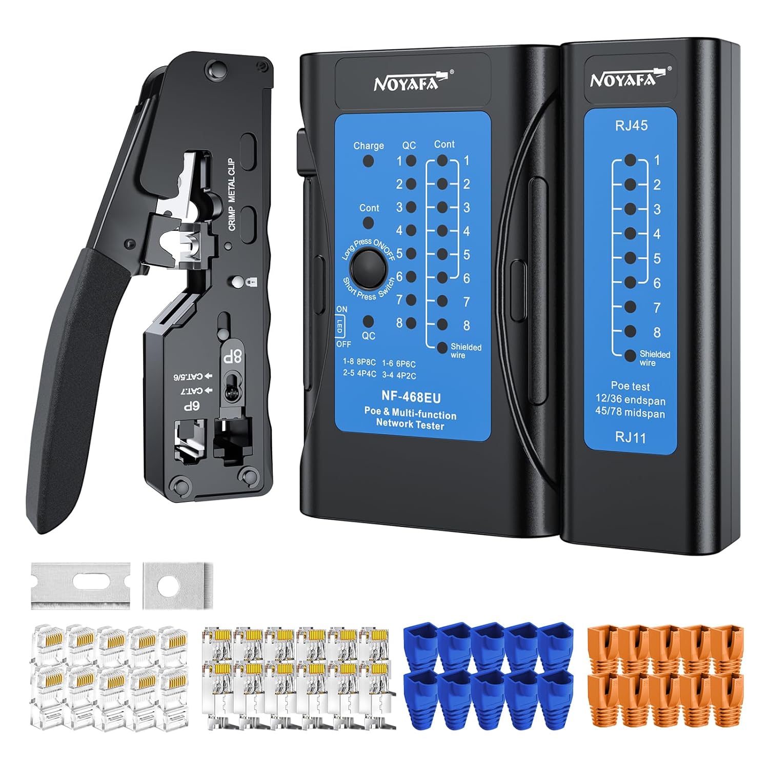 Network Cable Tester-Rechargeable,for RJ45 Cat7 Cat6 Cat5e Cat5, Pass Through Ethernet Crimper for RJ45 RJ12/11