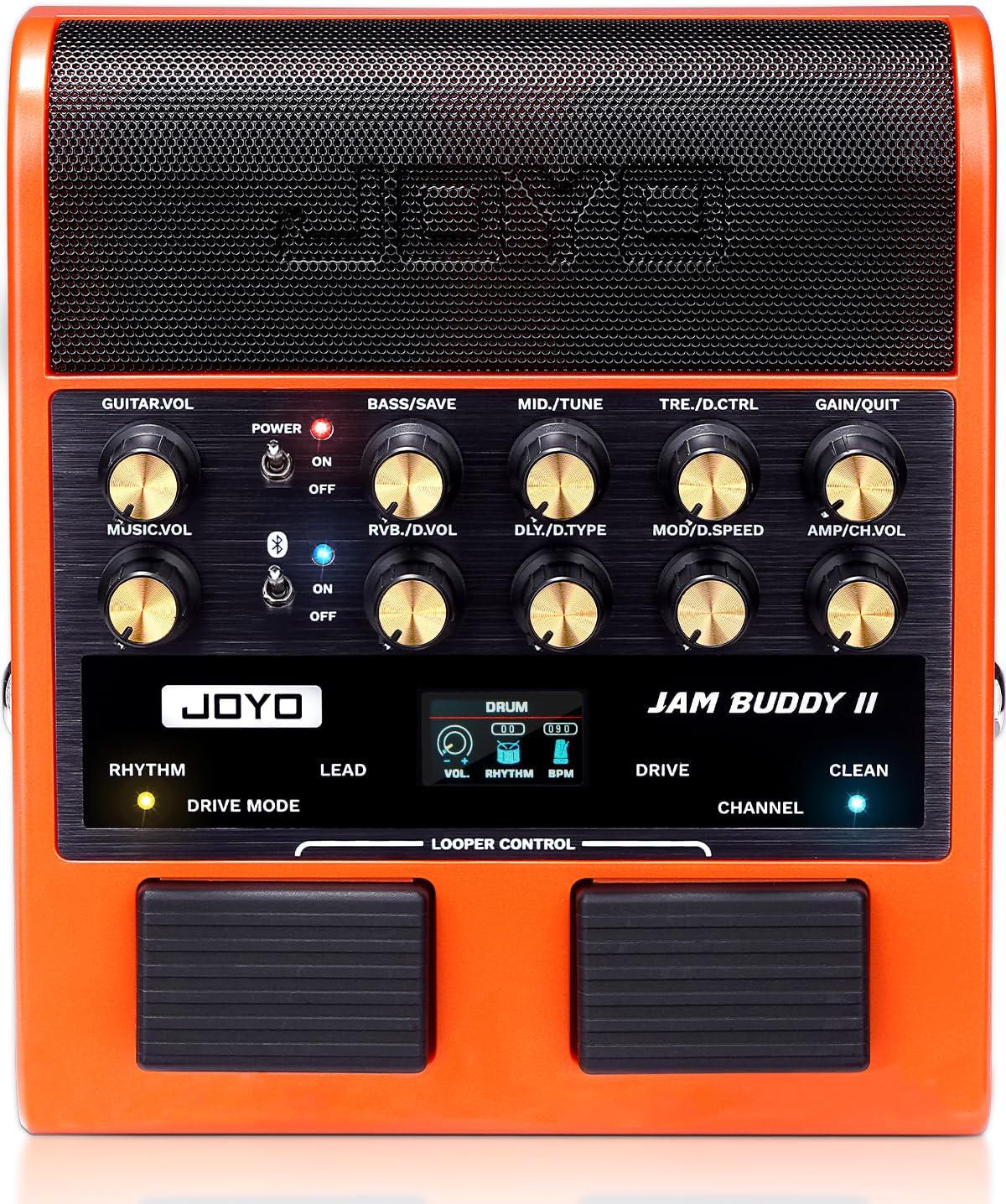 JOYO 10W Portable Guitar Practice Amp & Multi-Effects Pedal Combo Amplifier with Footswitch,OTG Recording, Bluetooth,14 Amp Models,3-Band EQ,36 Drum Patterns & Looper (JAM Buddy II, Orange)