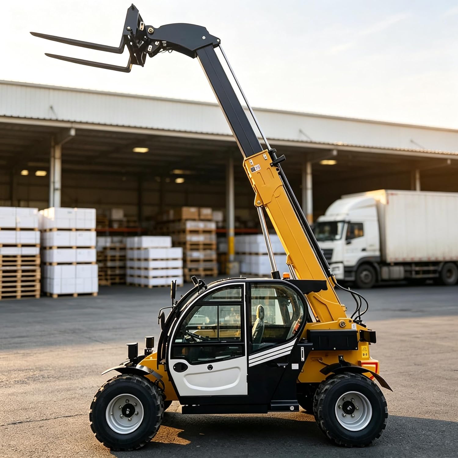 Telescopic Forklift, 4WD Industrial Grade Telehandler, Heavy Duty Off-Road Forklift, High-Capacity Telescopic Boom Forklift Construction Equipment for Construction Warehouse Farm Mining Landscaping