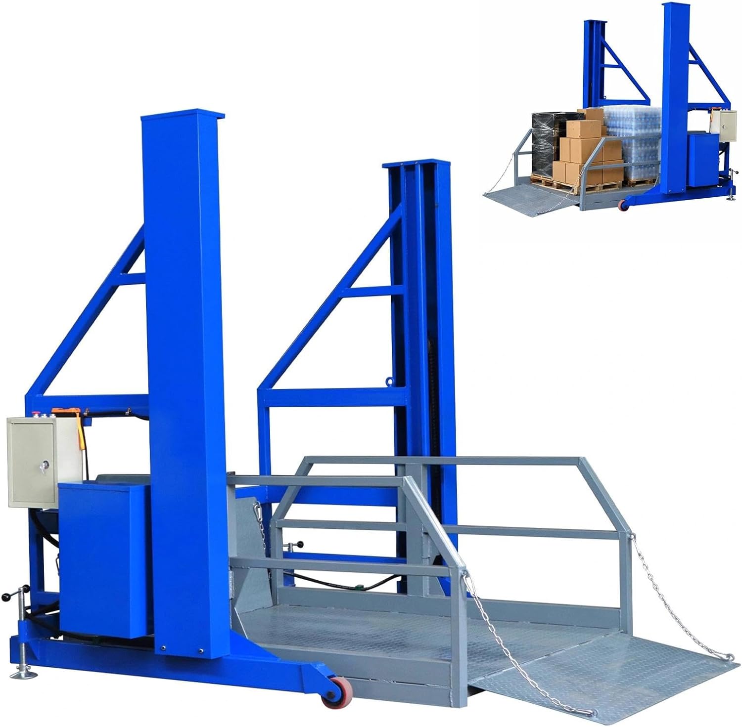 Mobile Electric Hydraulic Loading Platform, 2-Ton (4400 Lbs) Portable Dock Lift, Heavy-Duty Leaf Chain Material Handling Equipment, No Pit Required