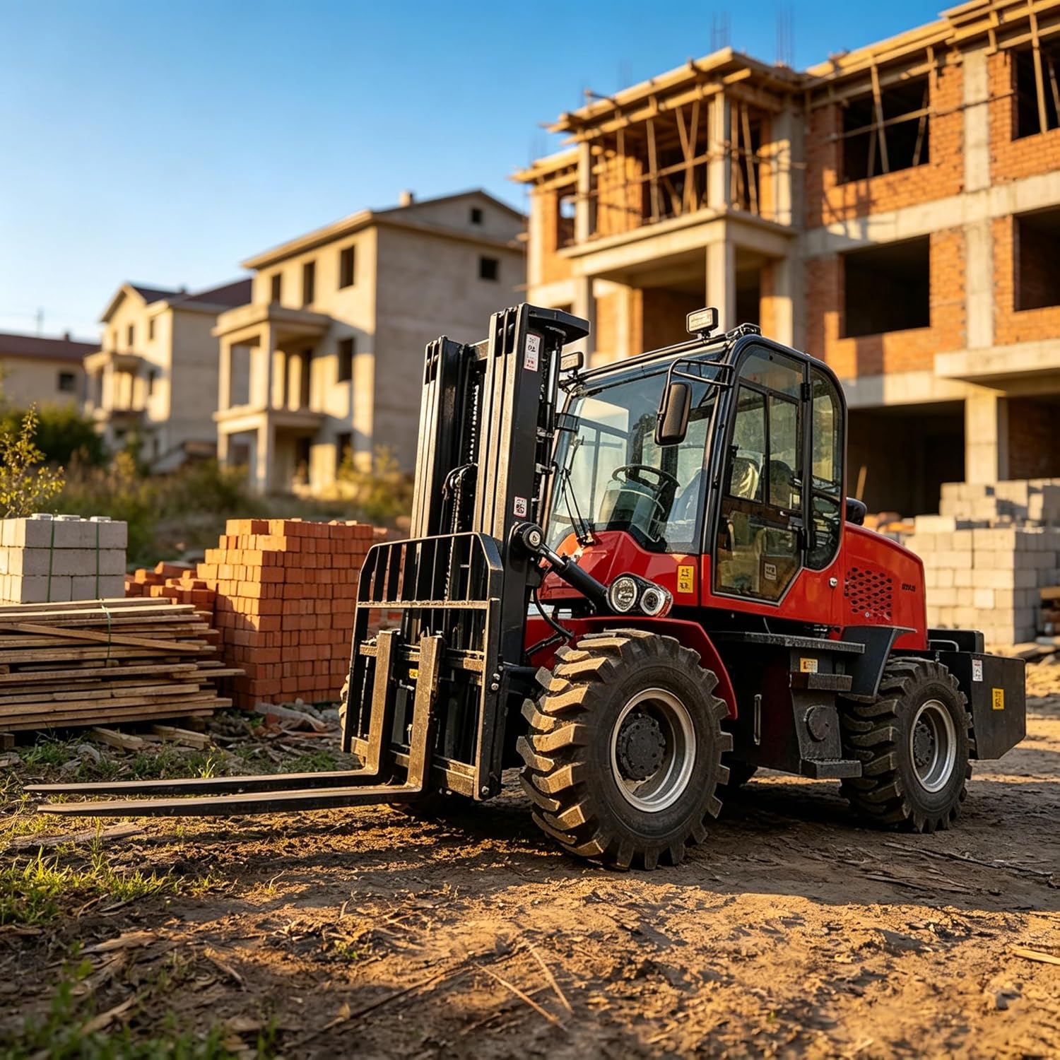 Telehandler, 4WD Heavy Duty Telescopic Forklift, Industrial Grade Off-Road Forklift, All-Terrain Material Handling Equipment for Construction Warehouse Farm Mining Landscaping Jobs